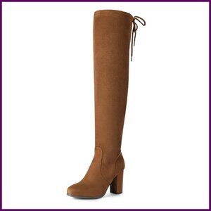 Women's Thigh High Over Knee Boots Block Mid Heel Faux Fur Lining